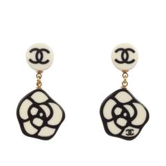 CHANEL  Black and White Camelia Drop Earrings