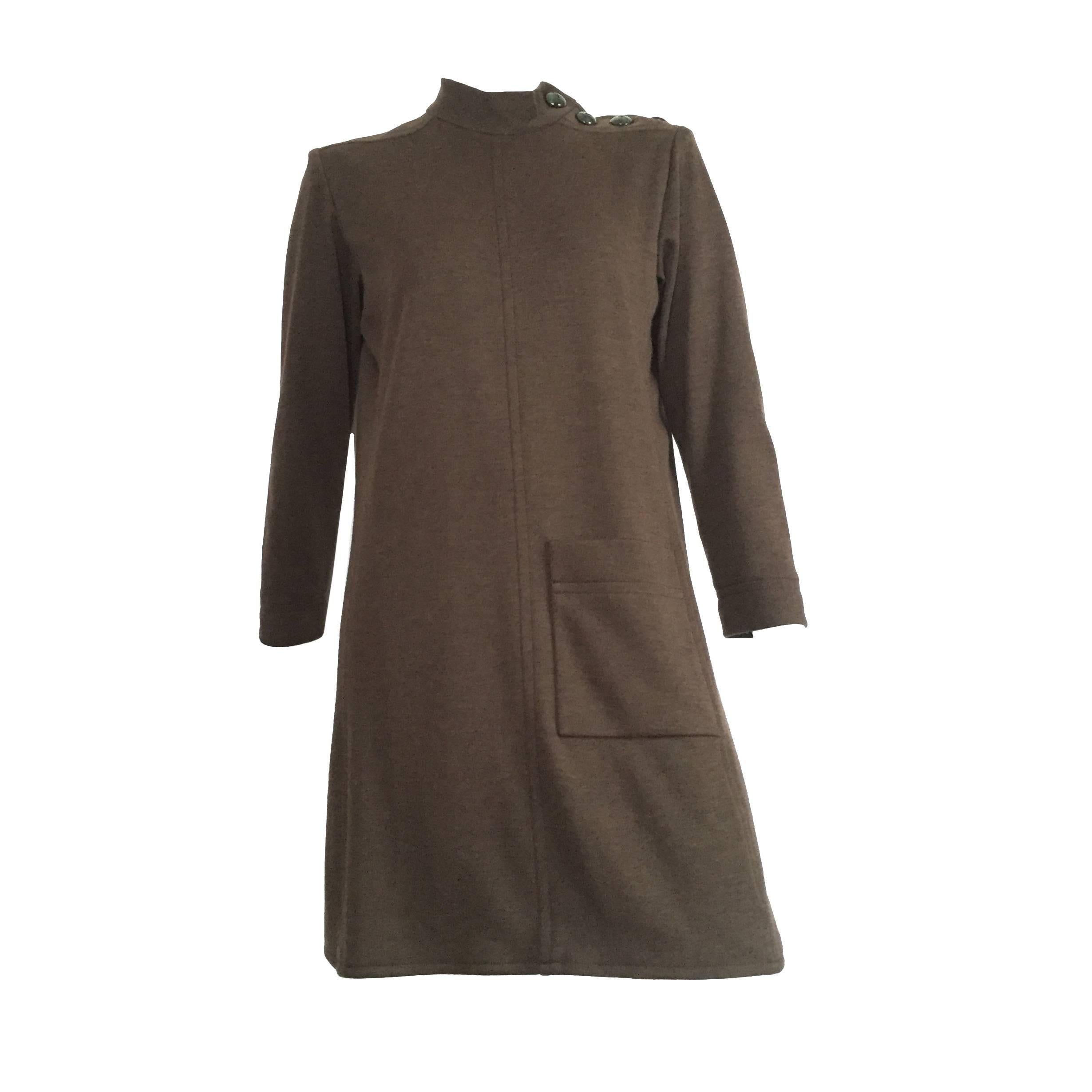 Yves Saint Laurent Rive Gauche Size 6 - 8 Cashmere Olive MOD Dress, 1990s  For Sale