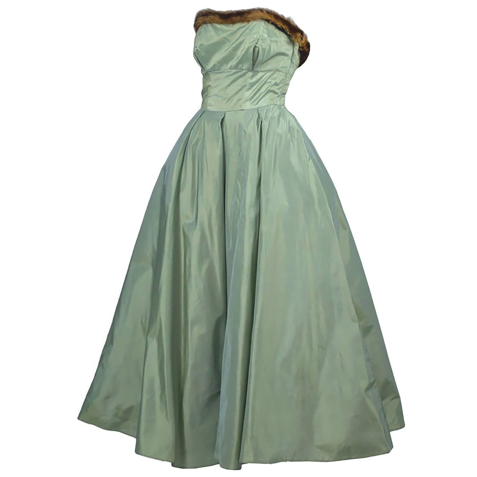 Doops Vintage 1950s 2 Pc Party Dress Bolero Mink Trimmed Sage Green ...