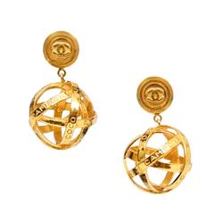 Chanel Gold Woven Globe Earrings 