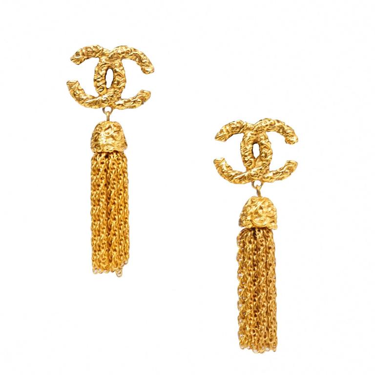 Chanel Gold CC Tassel Earrings at 1stDibs chanel tassel earrings