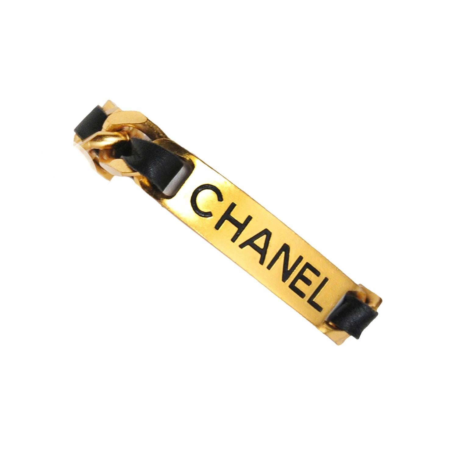 Chanel Gold and Leather ID Bracelet 