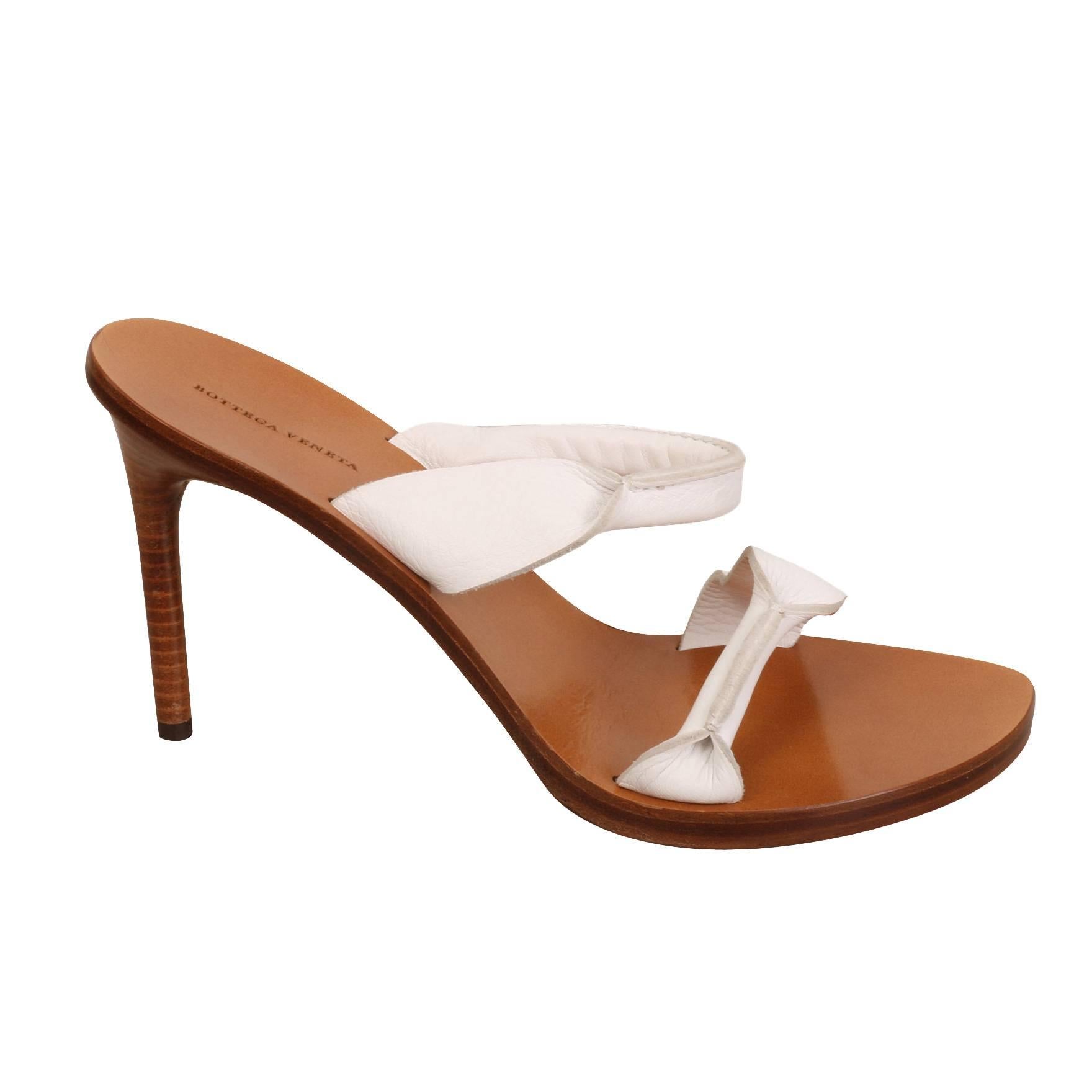 Bottega Veneta White Strap Mule Shoes For Sale