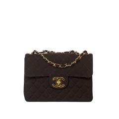 Vintage Chanel Jumbo 30cm Dark Brown Quilted Jersey