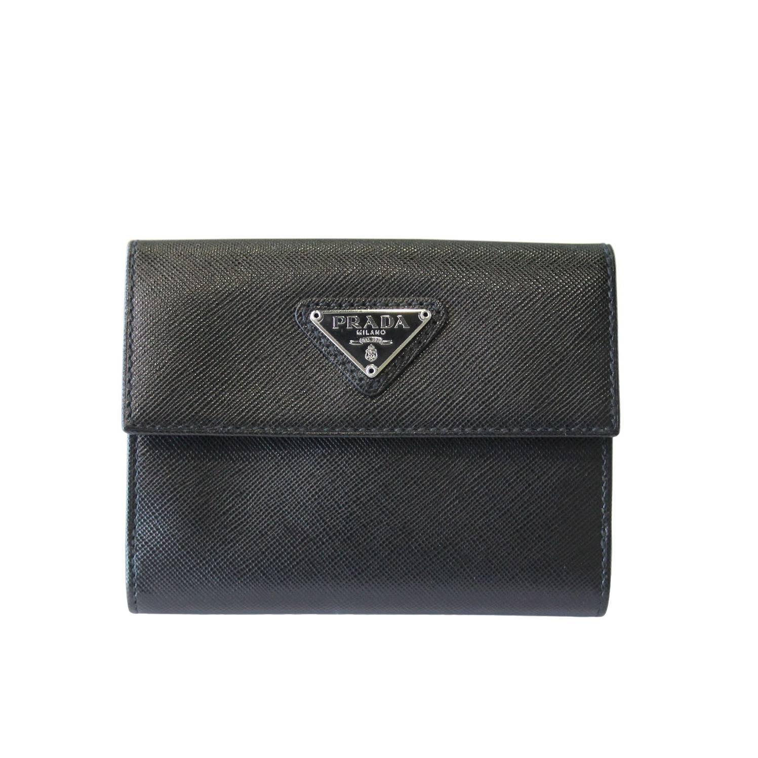 Prada Black Saffiano Leather Bi-Fold Wallet in Box at 1stDibs | prada black  leather wallet, prada leather wallets