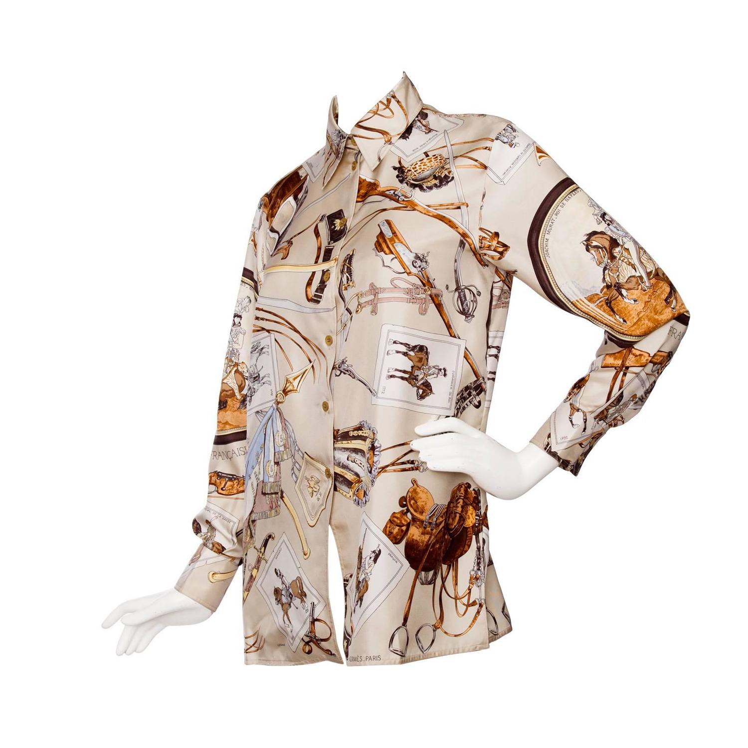 1980s Hermès Twill Silk Blouse For Sale at 1stdibs