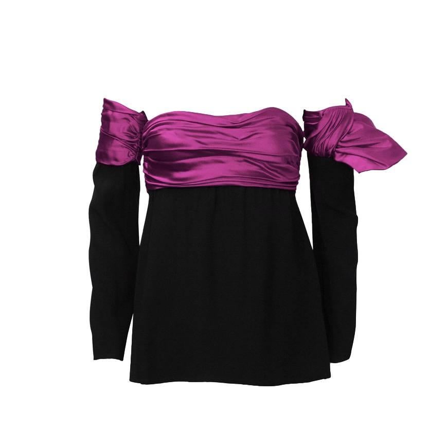 1980
s Lanvin Black and Pink Strapless Bustier with Optional Sleeve