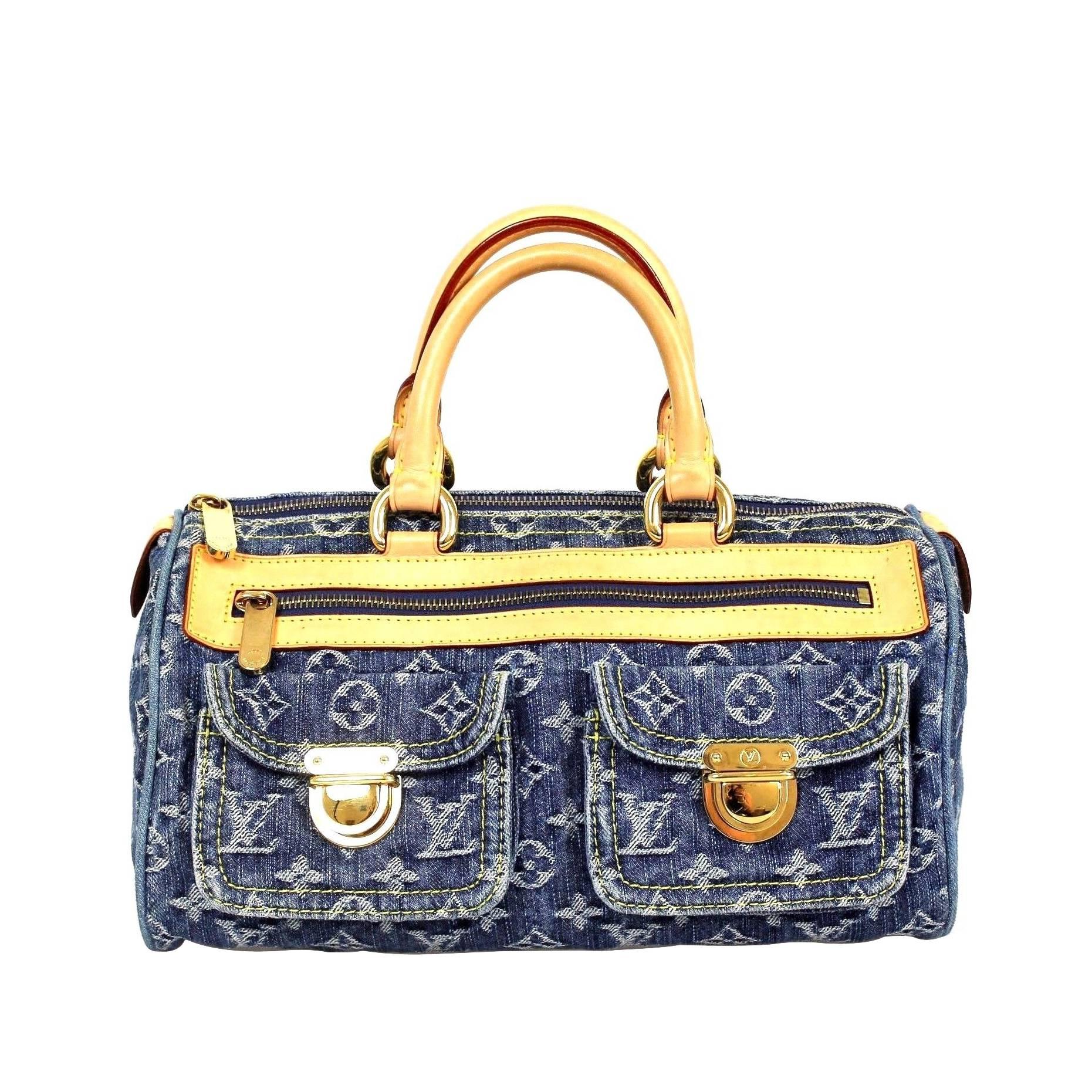 Louis Vuitton Monogram Blue Denim Leather Small  Neo Speedy Shoulder Bag For Sale