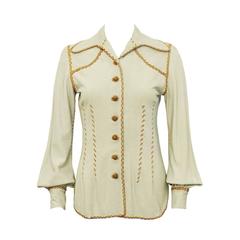 1970's North Beach Leather Beige and Tan Chamoix Blouse 1