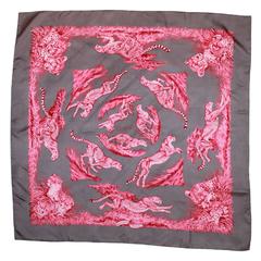 Hermes Pink & Grey Silk "Quepards" Scarf -PM