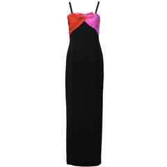 197'0s Bill Blass Black Gown with Red & Pink Details