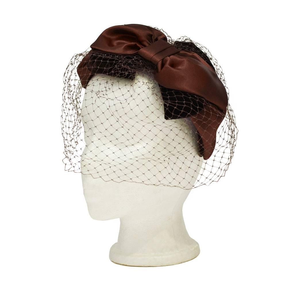 1950's Brown Satin and Net Evening Fascinator Hat