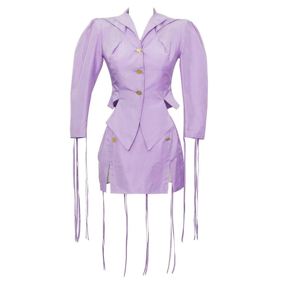 1980's VIvienne Weswood Lilac Garter Skirt Suit 