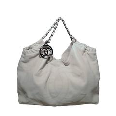 Chanel White Leather Quilted Shoulder Bag CC Tote