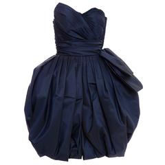 Victor Costa Navy Blue Strapless Taffeta Bubble Party Dress, Circa 1980's