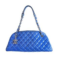 Chanel Blue Quilted Patent Leather Just Mademoiselle Bowler Bag 2013