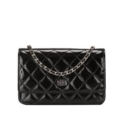 Chanel Black Classic Quilted Patent Wallet On Chain (WOC)