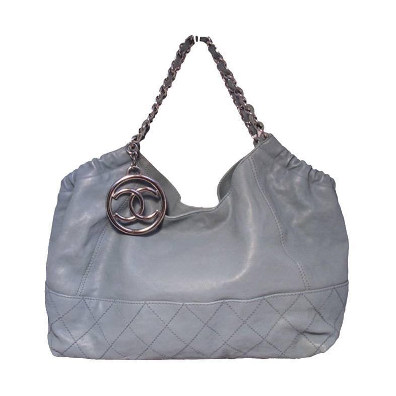Chanel Blue Leather Quilted Shoulder Bag Tote