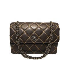 Chanel Braun Leder Maxi Flap Topstitch Classic Umhängetasche