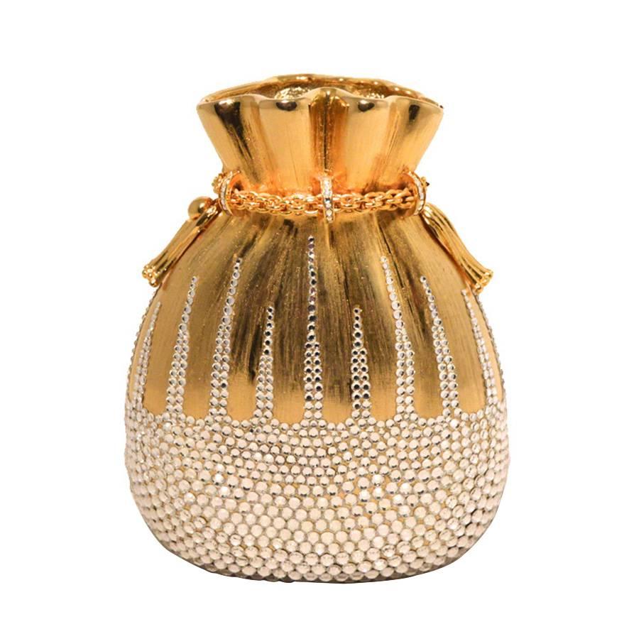 Judith Leiber Gold and Clear Swarovski Crystal Beggars Minaudiere