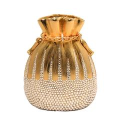 Judith Leiber Gold and Clear Swarovski Crystal Beggars Minaudiere