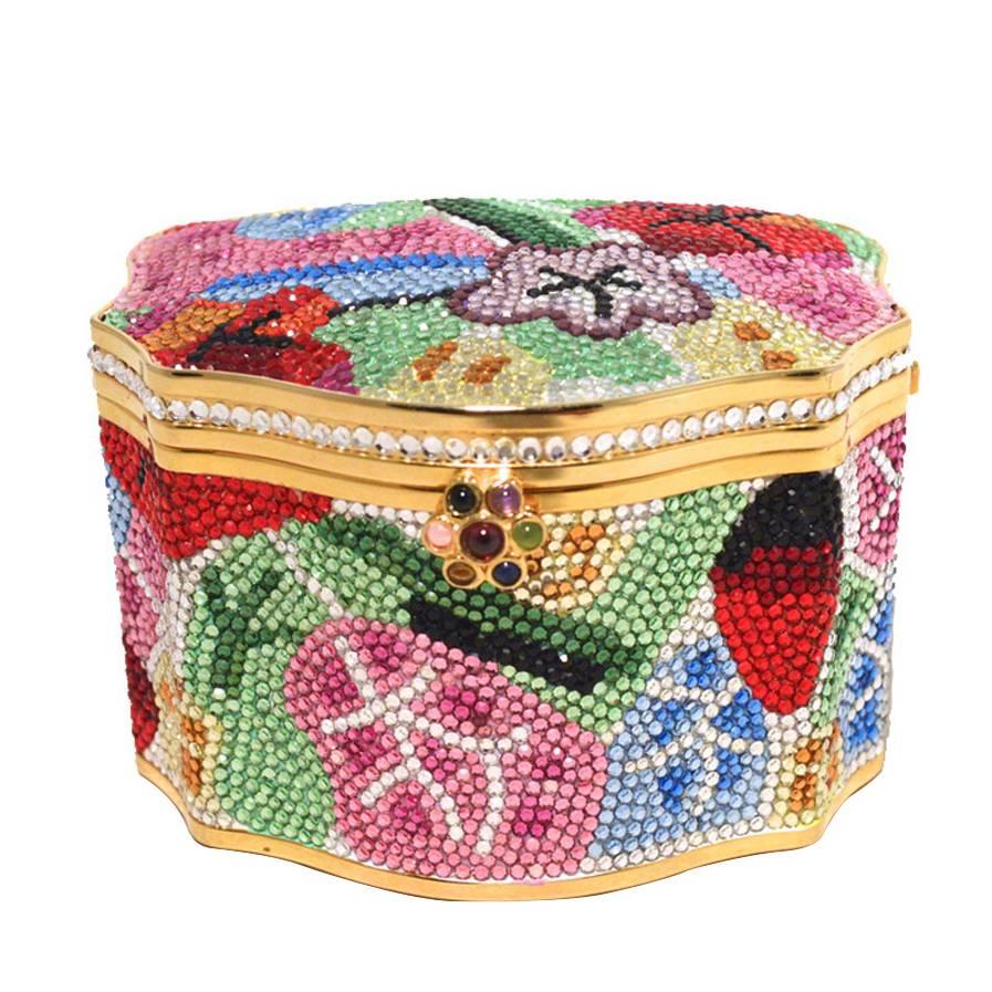 Judith Leiber Swarovski Crystal Floral Jewelry Box Minaudiere