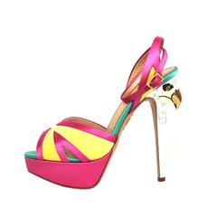 Charlotte Olympia Multicolor Satin Apache Eagle Sandal Peep Toe Heels