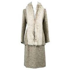 Lilli Ann Vintage Tweed Fox Fur Jacket Skirt Suit 1970s 12