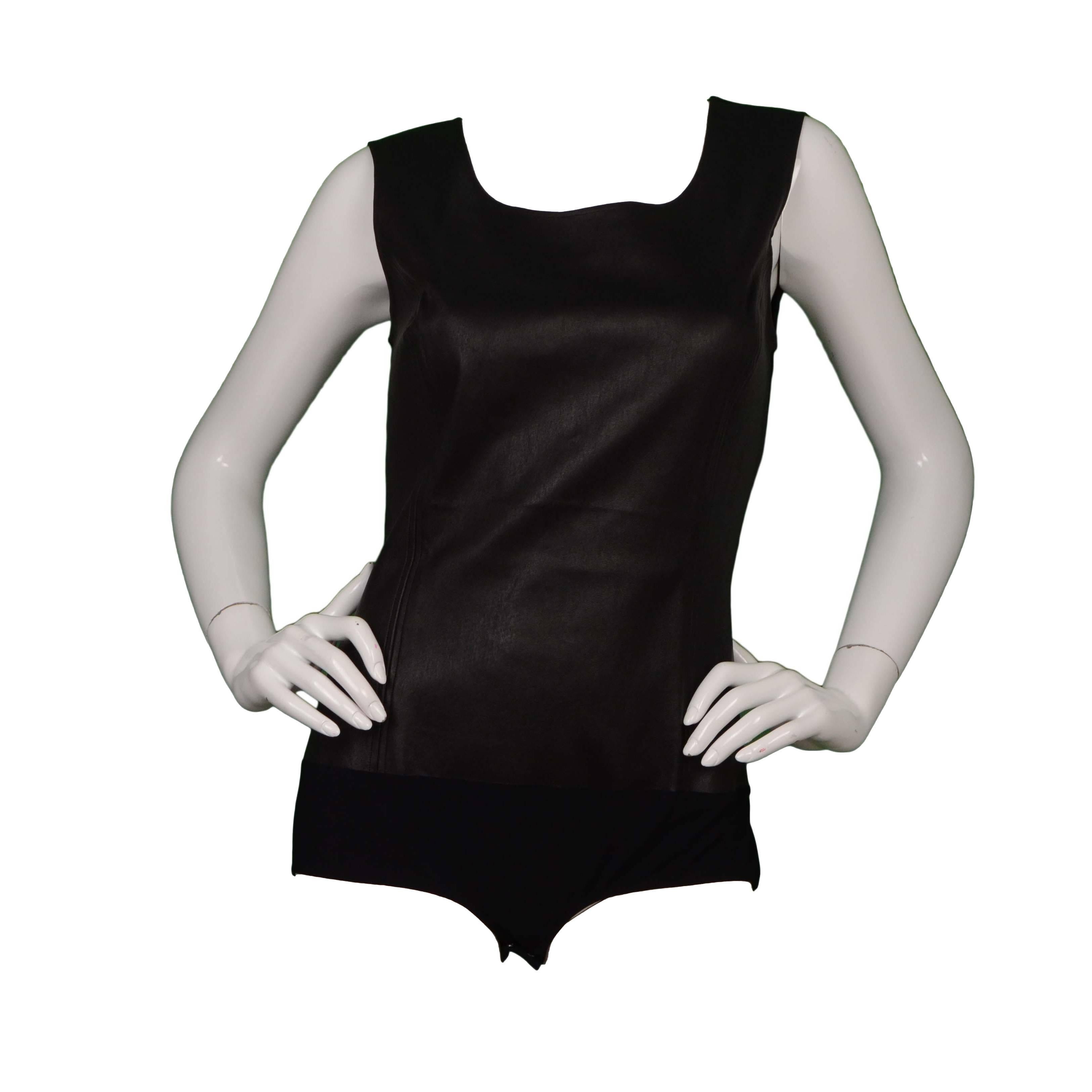 Maison Martin Margiela Black Leather Bodysuit sz 46