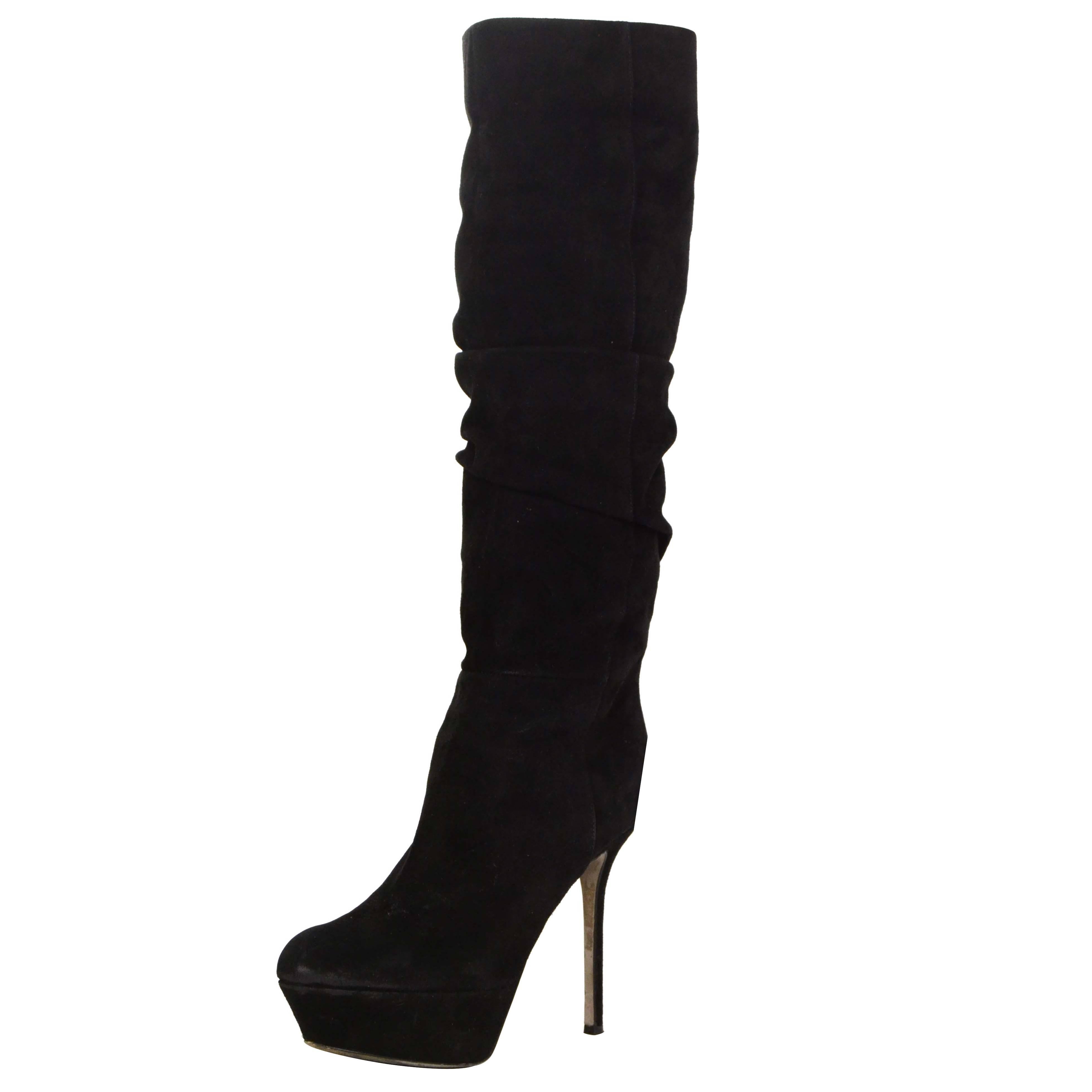 Sergio Rossi Black Suede Platform Boots sz 36.5