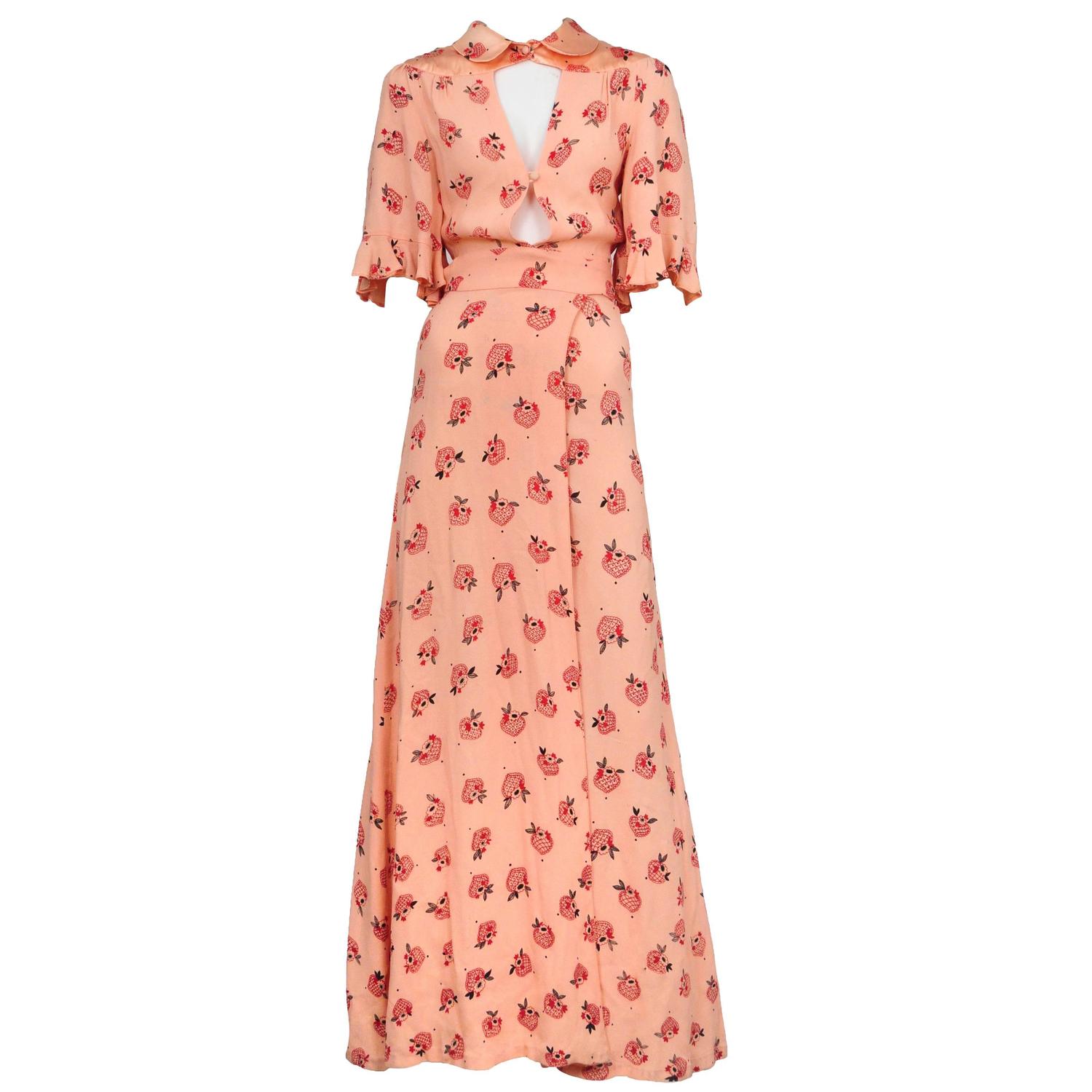 Ossie Clark Strawberry Print Gown at 1stdibs