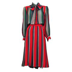 Vintage Yves Saint Laurent Stripe Secretary Dress 