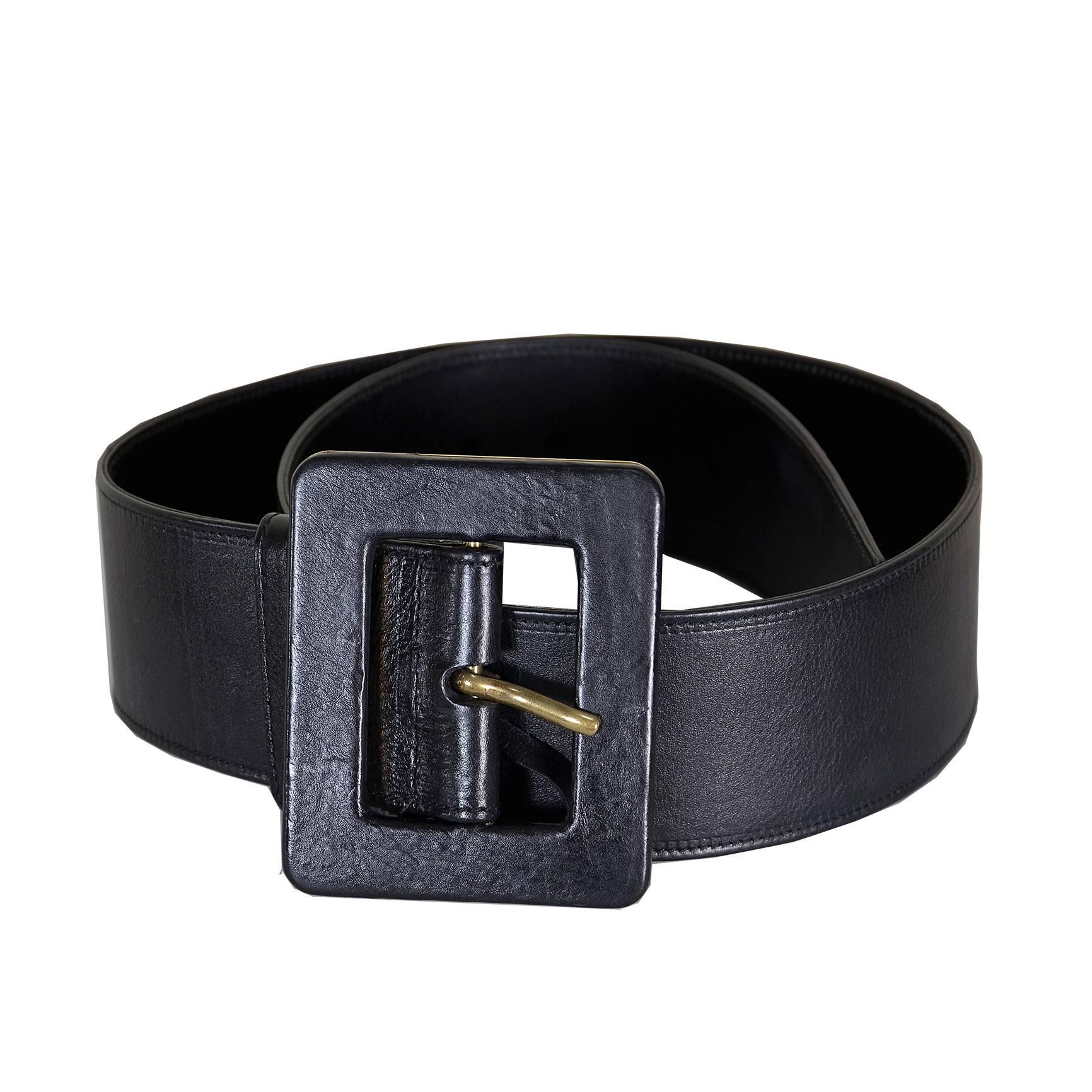 Classic YSL Laurent Wide Leather Belt 36 For Sale