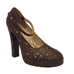 Biba Brown Leather Pumps with Intricate Cut-Outs, IT 39 Circa 1970