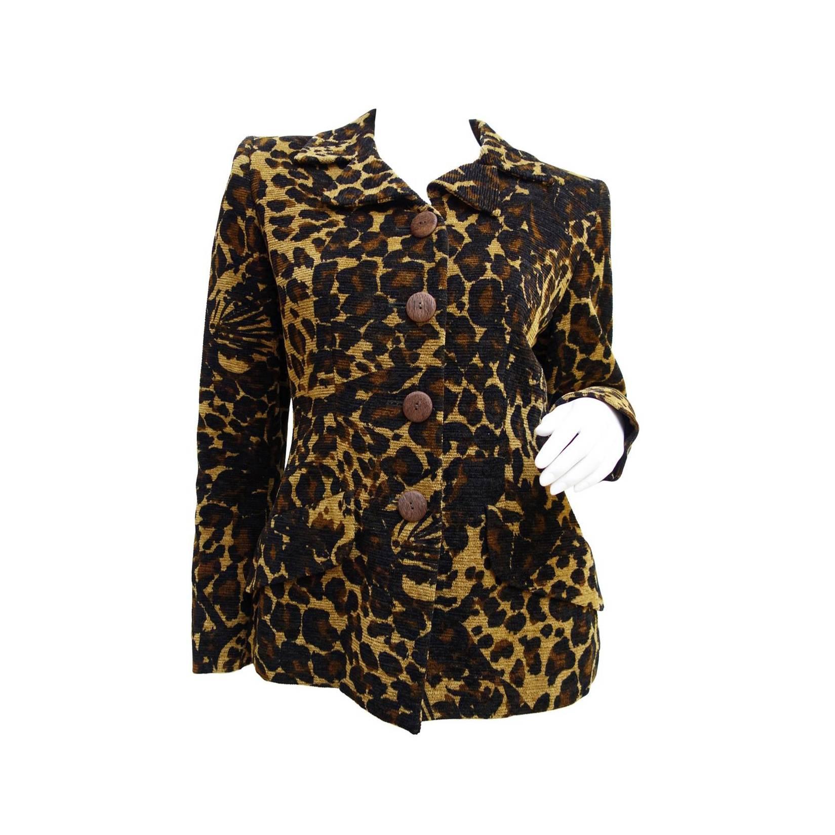 Vintage Yves Saint Lauren Rive Gauche Leopard Print Jacket Blazer Size 36 FR