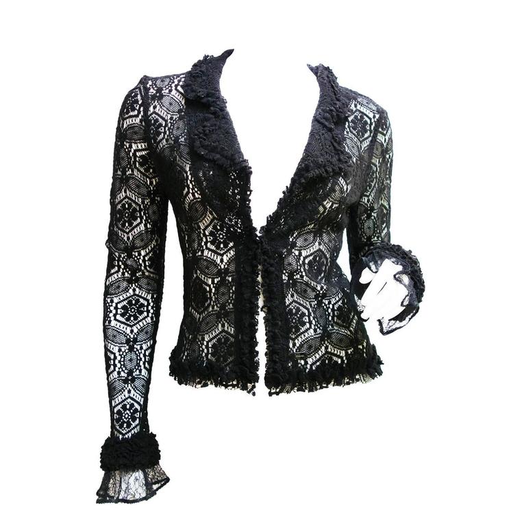 CHANEL Black Lace Cardigan Top 04A Size 38 at 1stDibs