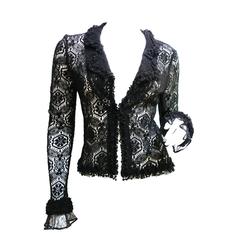CHANEL Black Lace Cardigan Top 04A Size 38