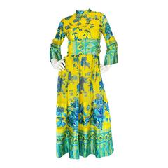 Retro 1960s Frog Knot Oscar de la Renta Silk Kimono Dress