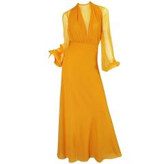 1970s Transparent Silk Chiffon & Crepe Couture Galanos Dress 12