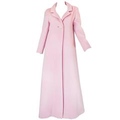 Vintage 1960s Early Anne Klein Supermodel Length Pink Wool Coat