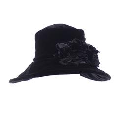 Donna Karan New York Vintage Hat Black Velvet Beaded Flowers Wide Brim NEW Tags