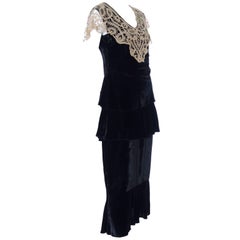 1920s Vintage Dress and Opera Coat Ensemble Suit Outfit Velvet Lace