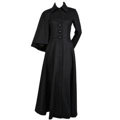very rare YVES SAINT LAURENT black wool cape coat - 1970