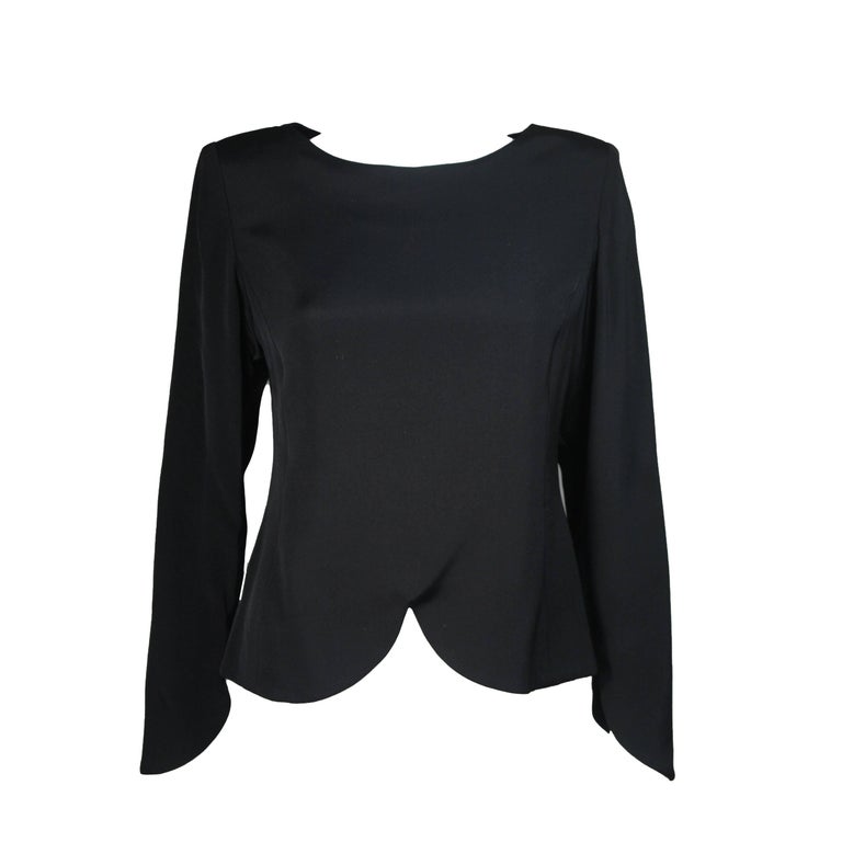 Galanos Black Silk Blouse with Drop Hem Size Medium Large For Sale at ...