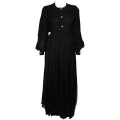 Galanos Three Piece Black Silk Chiffon Evening Ensemble Size Small Medium 8