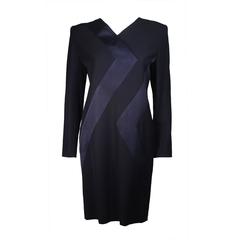 Galanos Navy Silk Cocktail Dress with Geometric Design Size Small Medium 7