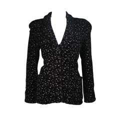 Giorgio Armani Black and White Speckle Wool Blend Jacket with Piping Size 46