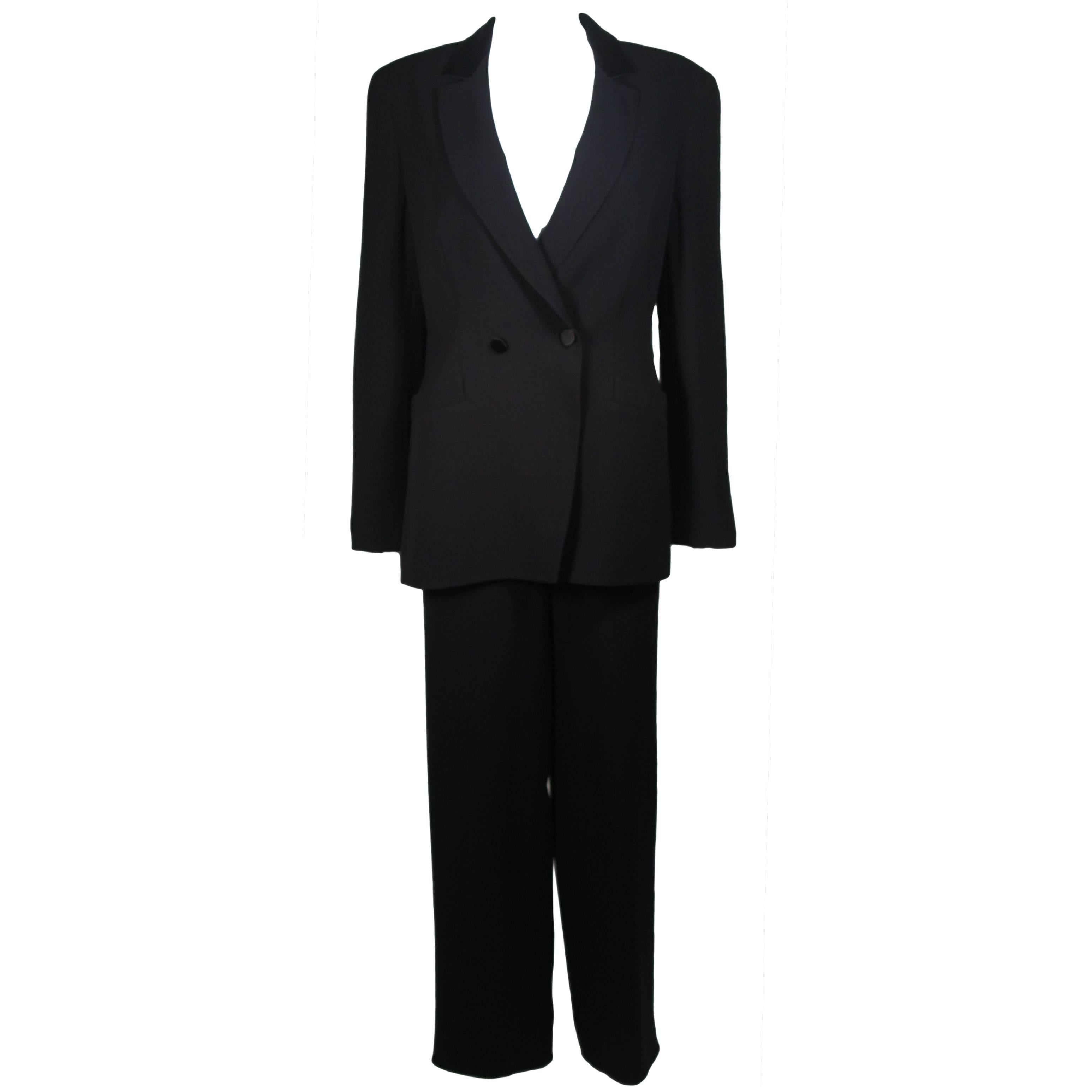 Giorgio Armani Black Silk Tuxedo Style Pant Suit Size 42