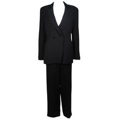 Vintage Giorgio Armani Black Silk Tuxedo Style Pant Suit Size 42