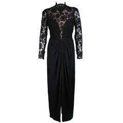BOB MACKIE Black Lace Gown with Draped Jersey Size Small